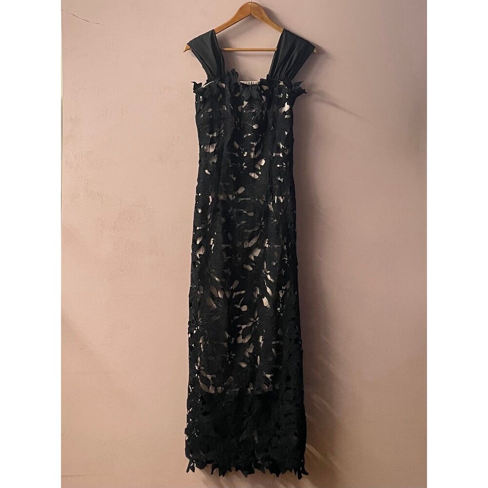 SHEIN Black Floral Nude Underlay Evening Dress Size S NWOT
